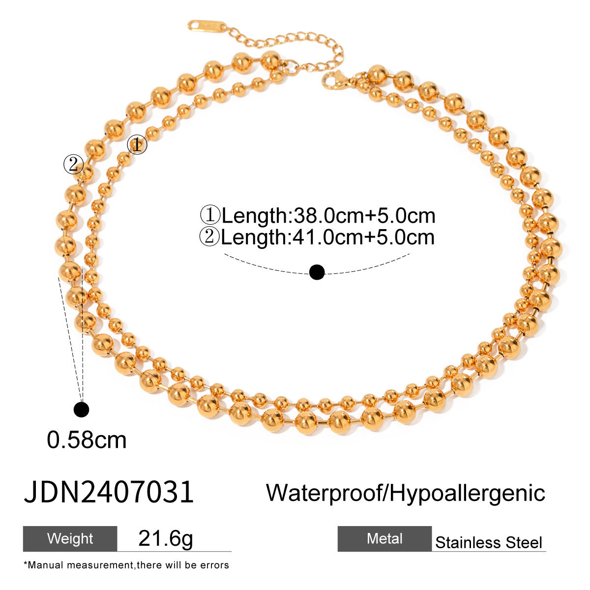Stainless Steel Beaded Love Necklace 18k Golden Clavicle Chain