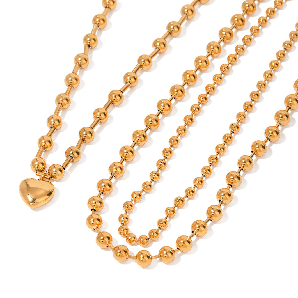 Stainless Steel Beaded Love Necklace 18k Golden Clavicle Chain