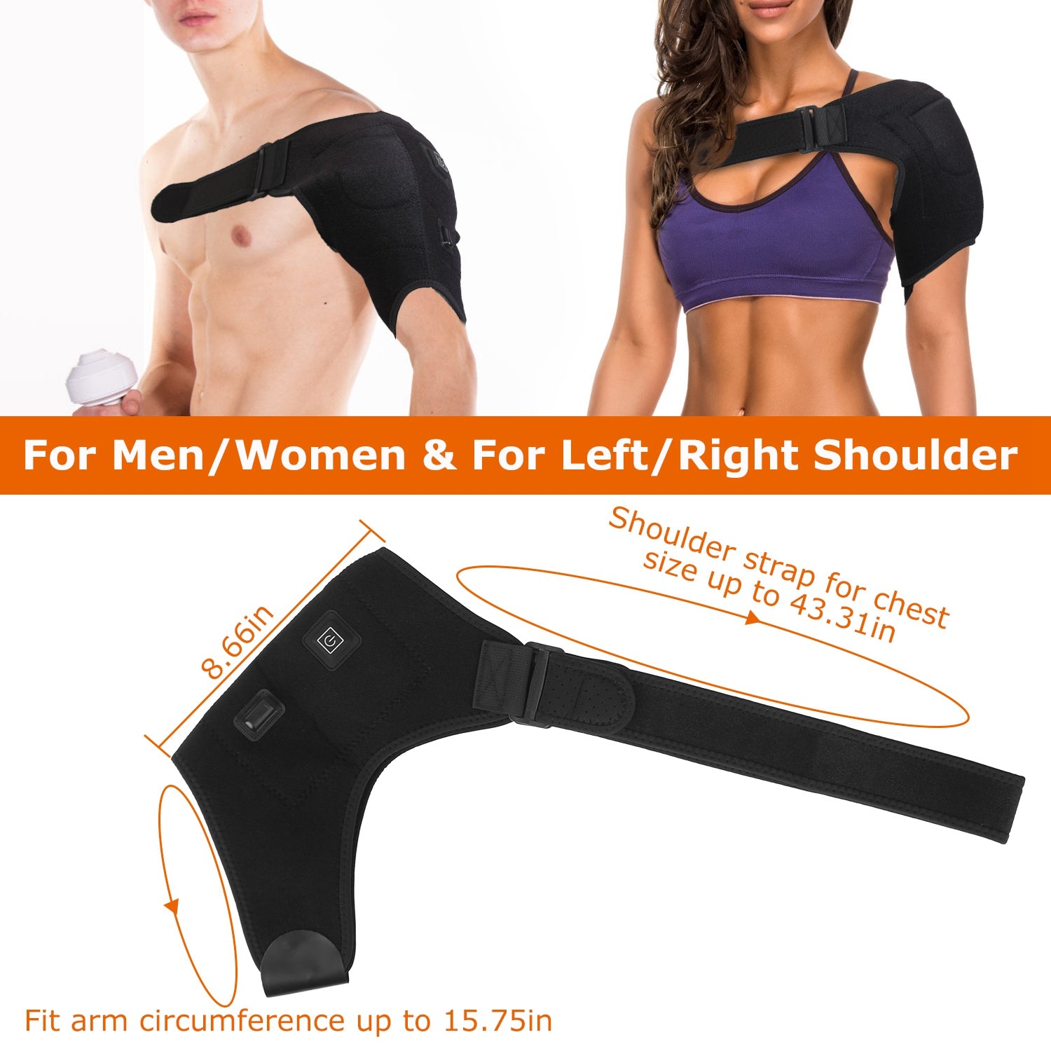 1Pc Heated Shoulder Brace Electric Heating Pad Therapy Shoulder Heating Wrap Compression Sleeve For Shoulder Pain Muscle Stiffness Bursitis Tendonitis