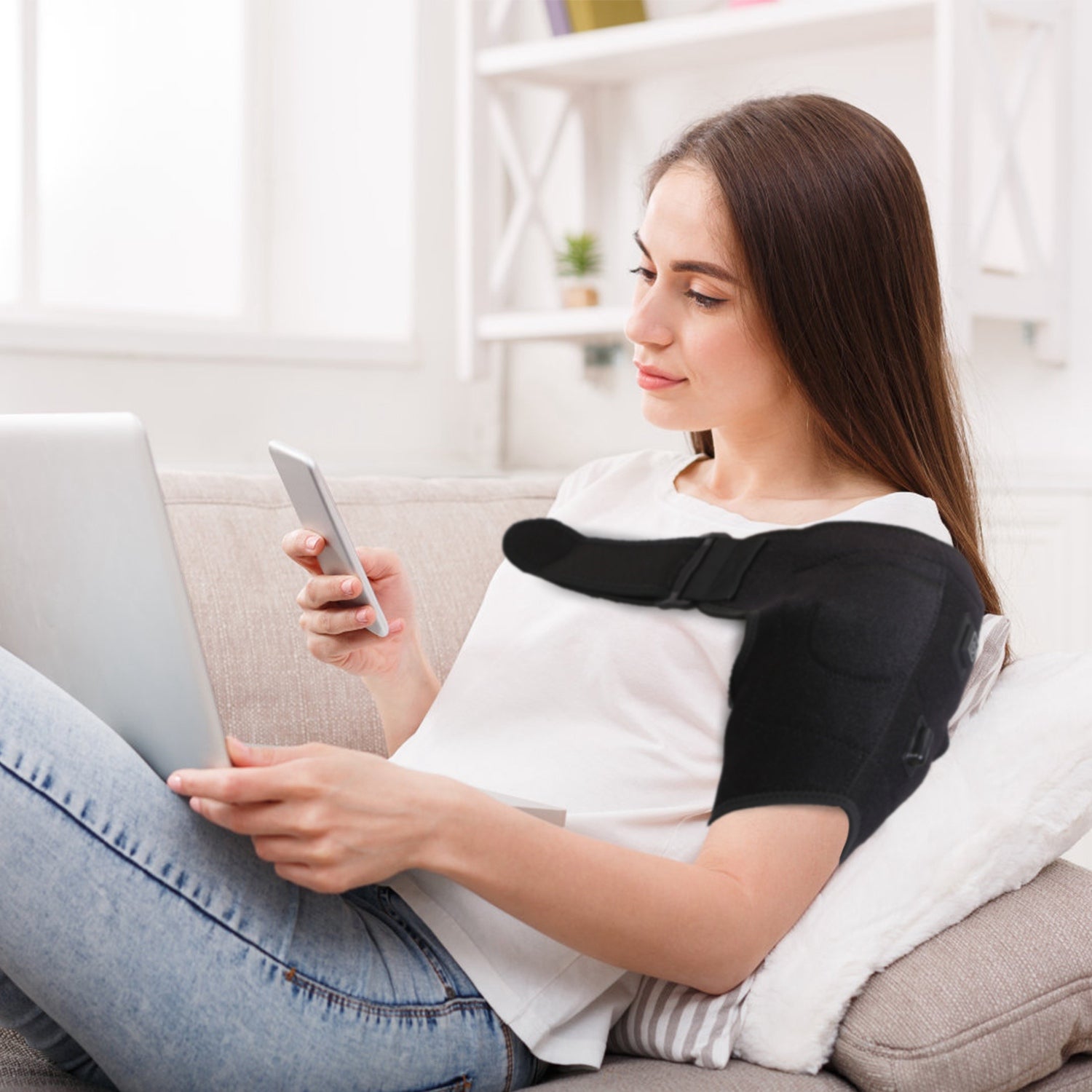 1Pc Heated Shoulder Brace Electric Heating Pad Therapy Shoulder Heating Wrap Compression Sleeve For Shoulder Pain Muscle Stiffness Bursitis Tendonitis