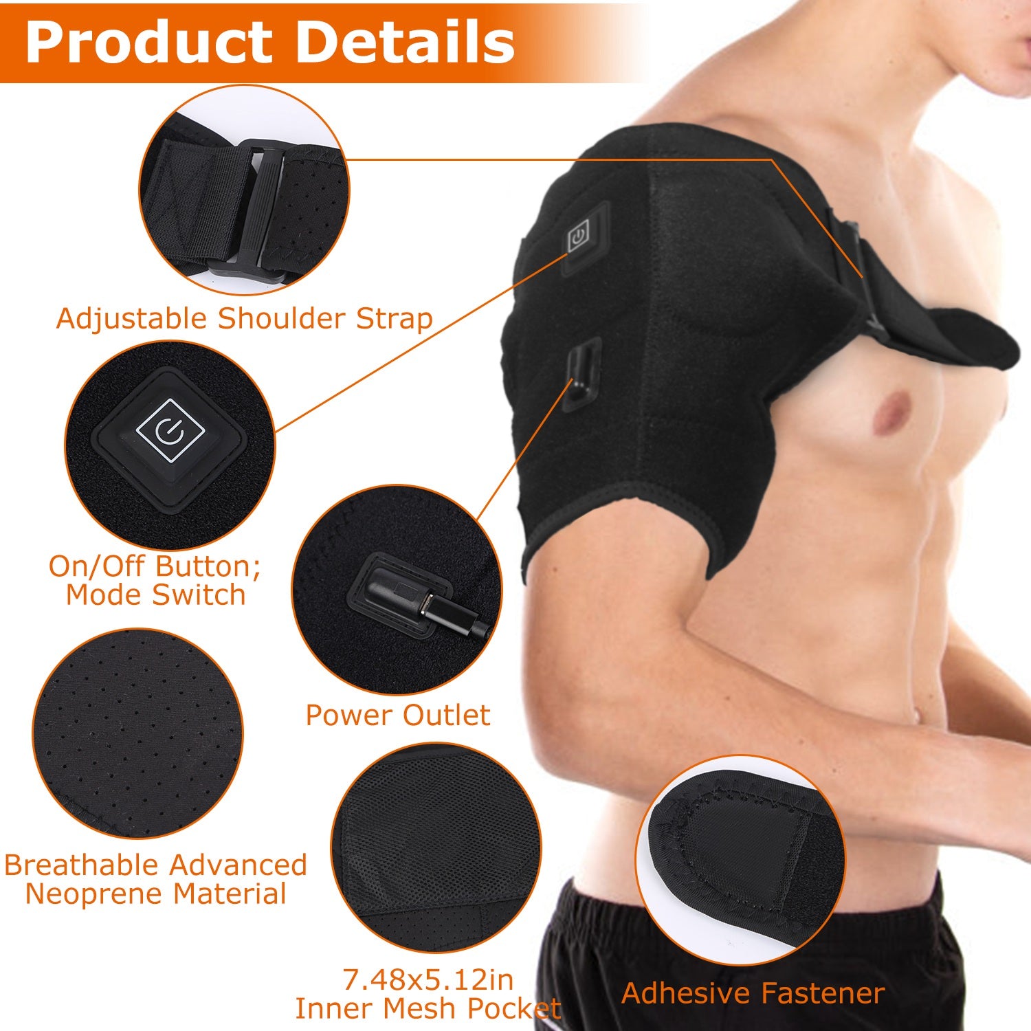 1Pc Heated Shoulder Brace Electric Heating Pad Therapy Shoulder Heating Wrap Compression Sleeve For Shoulder Pain Muscle Stiffness Bursitis Tendonitis